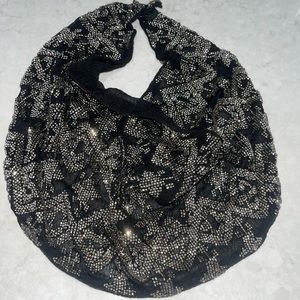 Mignonne Gavigan Dakota Scarf. Black background with intricate beadwork.